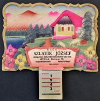 1942 Szlávik József csemege, fűszer, festék stb. kereskedésének dekoratív naptára, 23×23 cm
