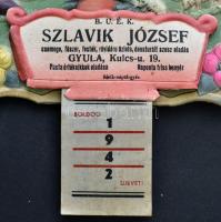 1942 Szlávik József csemege, fűszer, festék stb. kereskedésének dekoratív naptára, 23×23 cm