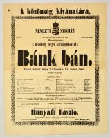 1848 Nemzeti Színház, Bánk bán, REPRINT plakát, szakadással, hajtott, 53×41 cm