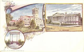 Washington, Scott Building, US Soldiers Home, US Treasury. American Souvenir Card Co. 9. Art Nouveau, floral