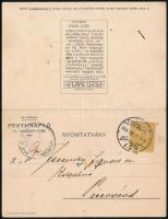 1904 Litografált, reklámos kártyanaptár. Vörösmarty Album reklámmal postán elküldve / Litho calendar...