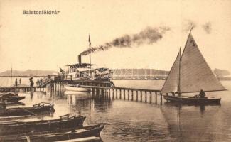 Balatonföldvár, kikötő, Baross gőzhajó, vitorlás, kiadja Gerenday Gyula