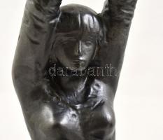 Kligl Sándor (1945-): Nyújtózkodó lány. Festett, mázas kerámia, jelzett, kopás nyomokkal, m:30 cm