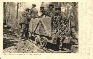 1915 Das Bähnle, Erbeutete Kartuschen / WWI German military, Captured Cartridges on military railway line  (EK)