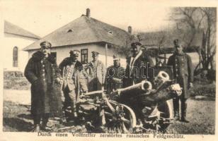 1916 Durch einen Volltreffer zerstörtes russisches Feldgeschütz / WWI German military, Russian field gun destroyed by a direct hit (EK)
