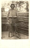 1917 WWI German military, soldierwith grenade belt. photo + S.B. 5. Komp. I.R. 420.