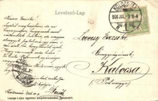 1906 Kolozsvár, Cluj; Mátyás király tér, Mátyás király szobor, Huba Károly üzlete, Gyógyszertár, New...