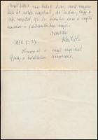 Dénes Zsófia (1885-1987) író, újságíró, Ady Endre menyasszonyának autográf levele egy ismeretlenn nő...