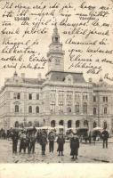 1906 Újvidék, Novi Sad; Városháza, piaci árusok, lovaskocsik. Kiadja Breuer R. és Társa / town hall, market vendors, horse-drawn carriages (EK)