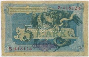 Német Birodalom 1904. 5M hat számjegyű sorszám T:III- German Empire 1904. 5 Mark six digit serial C:...
