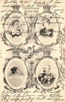 1903 Souvenir de Serbe / Serbian royalties: Alexander I of Serbia and his wife Draga Masin, Milan I of Serbia and his wife Natalie of Serbia. Art Nouveau, floral
