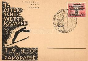 1940 1. Oster-Schi-Wettkämpfe in Zakopane (Deutsche Post Osten) / First ski-event held in Zakopane + General Gouvernement eagle/swastika stamp + Oster-Schi-Wettkämpfe Zakopane So. Stpl. (fa)