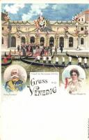 Gruss aus Venedig. König Humbert und Königin Margherita / Greeting from Venezia. Umberto I of Italy and his wife Margherita of Savoy. litho