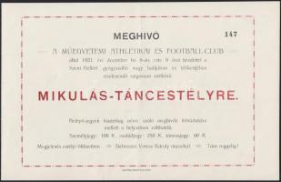 1921-1924 Meghívó a Műegyetemi Athlétikai és Football-Club Mikulás-táncestélyére, borítékkal, 2 db