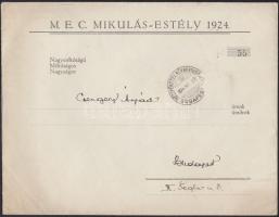 1921-1924 Meghívó a Műegyetemi Athlétikai és Football-Club Mikulás-táncestélyére, borítékkal, 2 db