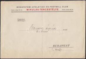 1921-1924 Meghívó a Műegyetemi Athlétikai és Football-Club Mikulás-táncestélyére, borítékkal, 2 db