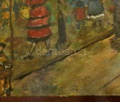 Berkes jelzéssel: Utcai forgatag. Vegyes technika, papír, üvegezett keretben, 21×22 cm