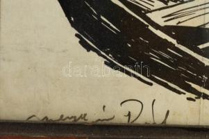 Csergezán jelzéssel: Jó fogás. Tus, papír, üvegezett keretben, 23×14 cm