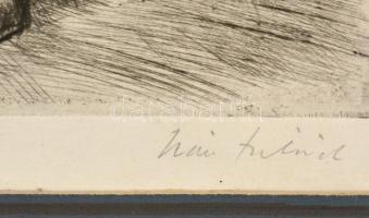 Iván Szilárd (1912-1988): Várakozók. Rézkarc, papír, jelzett, paszpartuban, 14,5×23 cm