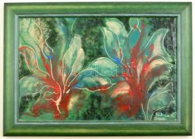Fábián Rózsa (1929-): Két bokor. Tűzzománc, fémlemez, jelzett, keretben, 21×32 cm