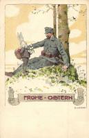 1917 Frohe Ostern. Feldpostkarten / WWI K.u.k. military Easter art postcard s: E. Kutzer (EB)