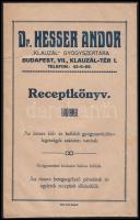 1920-1930 Dr. Hesser Andor Klauzál gyógyszertárának receptkönyves borítékja