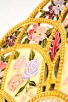 Josef Steidl Znaim áttört fajansz dísztál, kézzel festett, jelzett, kopás nyomokkal, d:39 cm