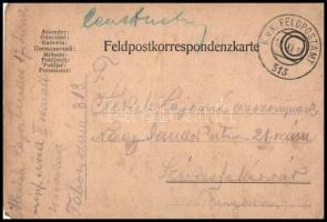 1915 Tábori posta levelezőlap M.K. SZÉKESFEHÉRVÁRI 17ik NÉPFÖLKELŐ GYALOG EZRED 1.ső ZÁSZLÓALJ PARANCSNOKSÁG + FP 313