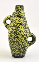 Retró füles váza, mázas festett kerámia, apró máz hibával, m: 26 cm