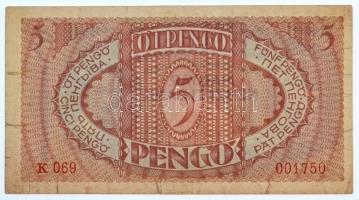 1938. 5P "K069 001750" T:III- szakadások a széleken, ezek közül több ragasztott RR! / 
Hu...