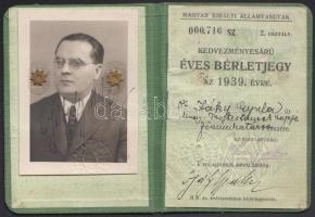 1936-1944 Magyar Királyi Államvasutak által kiállított bérletjegy igazolványok, 3 db