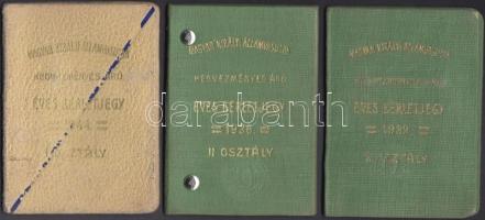 1936-1944 Magyar Királyi Államvasutak által kiállított bérletjegy igazolványok, 3 db