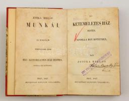 Jósika Miklós: Egy kétemeletes ház Pesten. Novella egy kötetben. Pest, 1847, Heckenast Gusztáv, 195 p. Első kiadás. Átkötött félvászon-kötés, foltos lapokkal, volt könyvtári példány.