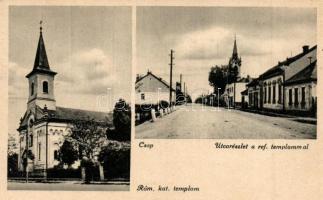 Csap, Chop; Híd, utca részlet, üzletek - 3 db régi képeslap / bridge, street, shops - 3 pre-1945 pos...