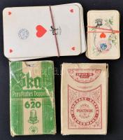 Vegyes kártya tétel, 4 pakli: 3 Piatnik - egy a Monarchia idejéből, hiányos, korabeli adóbélyeggel, ...
