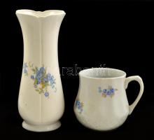 Aquincumi porcelán rózsa + Drasche bögre, szelence, kis kancsó, jelzettek, kopásnyomokkal