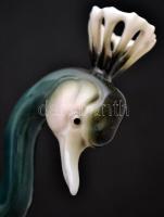 Royal Dux koronás daru, kézzel festett, jelzett, hibátlan, m:33 cm /  Royal Dux hoist with crown. Ha...