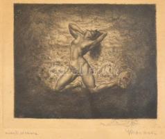 Kron Jenő (1882-1974): Extázis. Rézkarc, papír, jelzett, üvegezett keretben, 14×17,5 cm