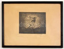 Kron Jenő (1882-1974): Extázis. Rézkarc, papír, jelzett, üvegezett keretben, 14×17,5 cm