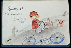 cca 1930 Lányka emlékkönyve, több szép rajzzal