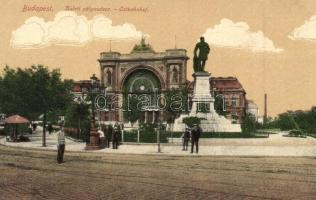 Budapest VII. Keleti pályaudvar, vasútállomás, Baross szobor, villamos (EK)