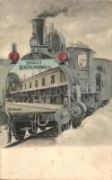 1917 Békéscsaba, vasútállomás. Gőzmozdonyos üdvözlő montázslap / Bahnhof / railway station. Greeting montage with locomotive (EK)