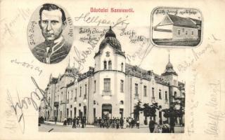 1910 Szentes, Tóth József (színész) színház, szülőháza és arcképe, Petőfi szálló. Szilágyi Dezső kiadása