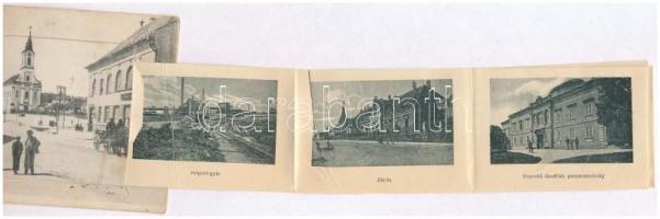 Várpalota, templom, zsinagóga, gyógyszertár, Horváth János üzlete. Leporellolap belül Brigett-gyár, ...