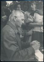 cca 1970 Bohumil Hrabal (1914-1997) cseh író dedikál / Photo of 12x16 cm
