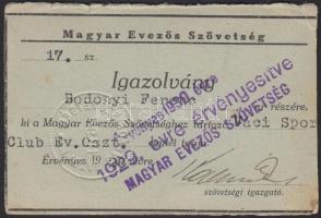1929 Magyar Evezős Szövetség fényképes igazolványa