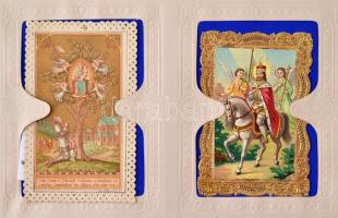 cca 1900-1960 80 db szentkép dekoratív egészvászon szentkép tartó albumban. Csipke lithok és moderne...