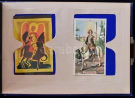 cca 1900-1960 80 db szentkép dekoratív egészvászon szentkép tartó albumban. Csipke lithok és moderne...