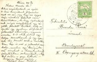 1909 Maroshévíz, Toplita; építés (vasúti sín?) egy gyakran előforduló jelenete, egy bevágásba eső ol...