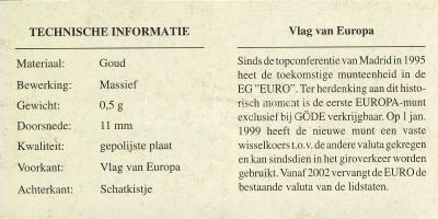 Hollandia 1995. "Europa" Au emlékérem 0,5g T:PP Tanúsítvánnyal!